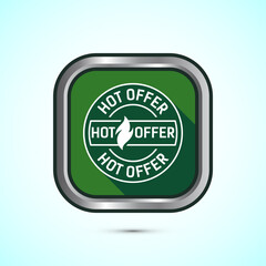 Hot offer icon design illustration. Hot sale, Hot offer label sign symbol, Green color shadow button design
