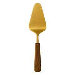 Elegant Gold Cake Spatula with Wooden Grip Isolated on Transparent Background