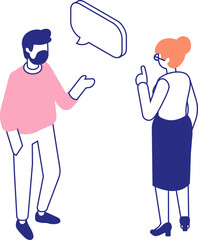 Business Discussion Between Two Professionals vector line isometric illustration isolated on white background