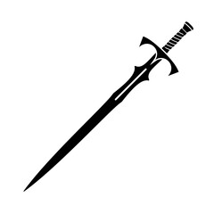 Fantasy Sword Silhouette Vector Illustration. This vector illustration features a bold and stylized silhouette of a fantasy sword.