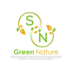 Obraz premium initial monogram logo for Green nature With circle shape creative design.