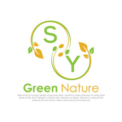 initial monogram logo for Green nature With circle shape creative design.

