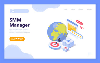 SMM Manager global strategy concept. Vector illustration