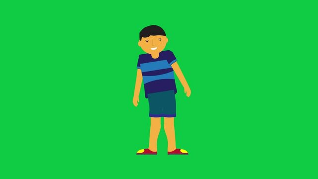 Animated left eye close Reaction with Smile and pose Loop animation. Character animation in green screen background.