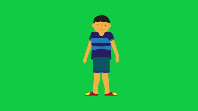 Animated character talking with hand covering mouth animation. Character animation in green screen background.