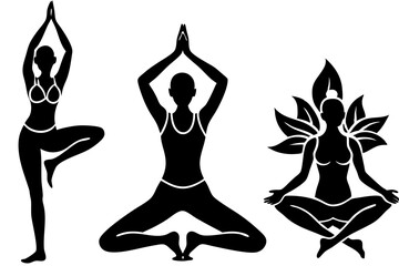 Fototapeta premium Minimalist line art yoga illustration featuring graceful poses and meditative figures. Perfect for wellness branding, yoga studio logos, meditation guides, health and fitness content, spiritual artwor