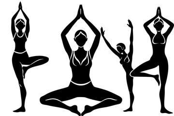 Fototapeta premium Minimalist line art yoga illustration featuring graceful poses and meditative figures. Perfect for wellness branding, yoga studio logos, meditation guides, health and fitness content, spiritual artwor