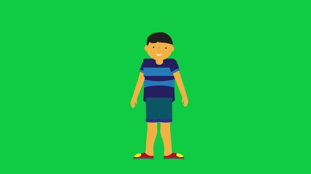 Smiling animated character showing respect animation. Character animation in green screen background.