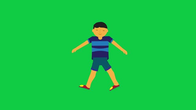 Animated smiling walking character with open hand animation. Character animation in green screen background.