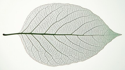 Skeletonized leaf, veins detail, white background, nature study, botanical illustration