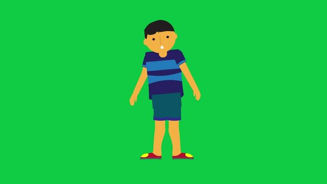 Shocked character open mouth animated reaction. Character animation in green screen background.