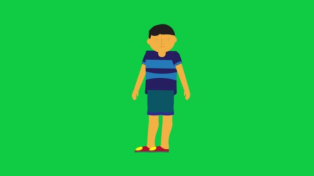 Animated character tilting head and body movement. Character animation in green screen background.