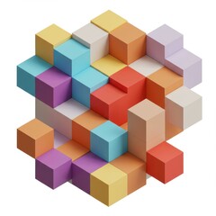 Obraz premium Isometric view of colorful cube structure with varying heights on a plain white surface design