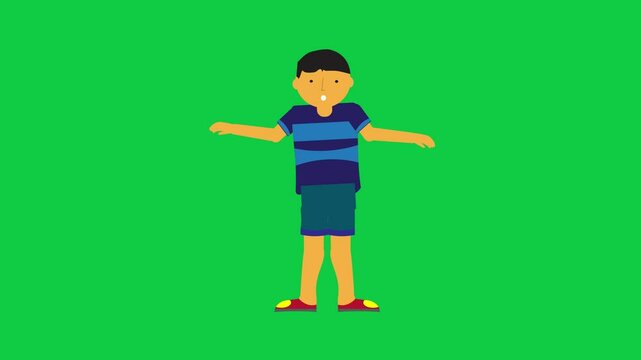 Shocked character with an open-hand gesture shown in a clean green screen animation suitable for compositing and motion graphics use.