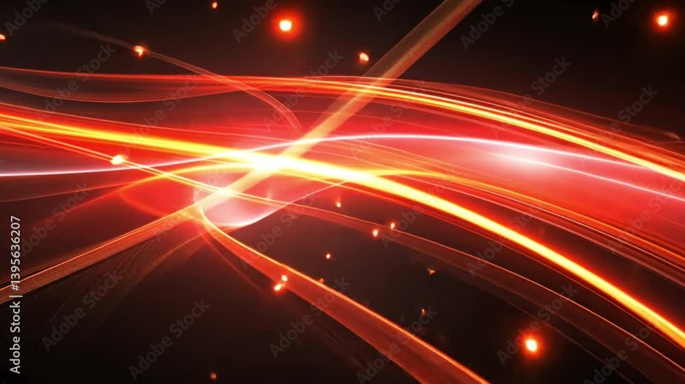 Poster dynamic abstract background with glowing red and orange light trails, showcasing movement and energy