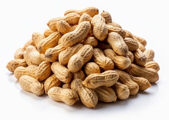 Obraz premium High-Resolution Close-up of a Pile of Peanuts on a Pure White Background - Stock Photo