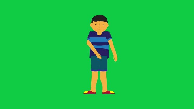 Character deep in thought in a smooth green screen animation suitable for compositing and motion graphics use.