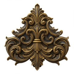 Ornate golden fleur de lis design element with intricate details on a plain white surface area