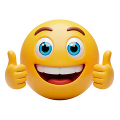 Cheerful Yellow Emoji with Big Blue Eyes and a Wide Smile Giving Double Thumbs Up Expressing Approval and Positive Feedback