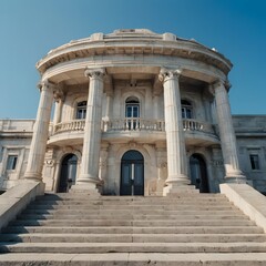 Obraz premium classical architecture with white stone facade, columns and stairs, front view under blue sky