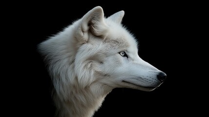 Naklejka premium Arctic wolf profile, dark background, wildlife portrait, nature photography