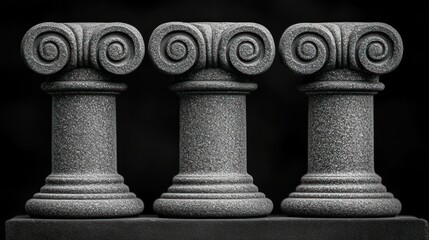 Fototapeta premium Three ancient stone pillars. Detailed carving, classical design, and strong form