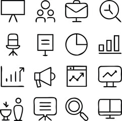 Presentation Icons Vector Art | Slides, Charts & Business Meeting Line Icon Pack