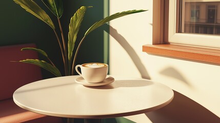 Savoring serenity cozy coffee shop corner with window seat urban interior inviting atmosphere relaxing view