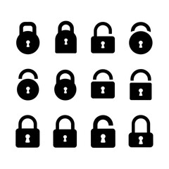 Lock Silhouette Vector Bundle Black and White Lock Clipart EPS Illustration
