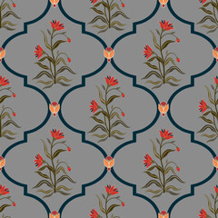 Hand drawn colourful geometric flowers, seamless patterns with floral for fabric, textiles, clothing, wrapping paper, backdrop, banner, illustration, abstract backgrounds.
