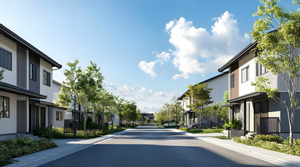 Obraz premium Modern Residential Street View With Townhouses