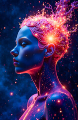 Surreal Human with Cosmic Energy in Vibrant Colors
