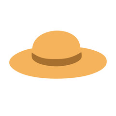 Flat cartoon straw hat with wide brim. Cute summer doodle illustration for picnic and fashion themes.