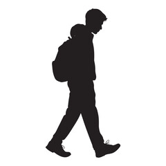 Silhouette of a Person Walking with Backpack, Outdoor Travel Illustration