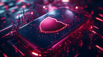 A protective digital shield around a smartphone, blocking cyberbullying content and ensuring safe internet use