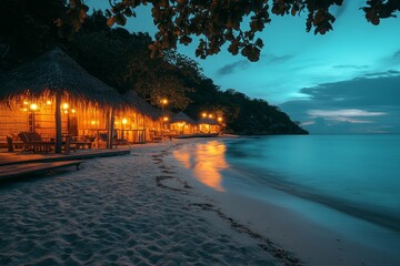 Serene Beach Cabins at Twilight