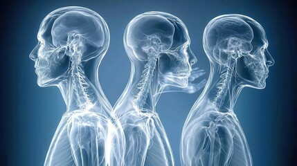 X-ray style visualization of human musculature medical science digital art dark environment side view health concept