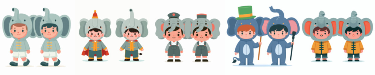 vector of boy wearing cute and adorable elephant costume