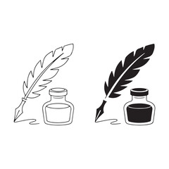 Feather quill and ink bottle icons