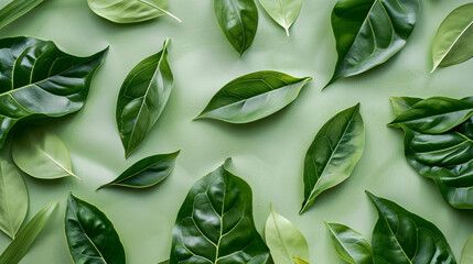 A light green background with tropical leaves, creating a nature-inspired, high-quality wallpaper for presentations.

