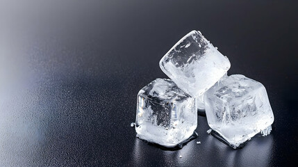 Obraz premium Three Ice Cubes On Dark Wet Surface