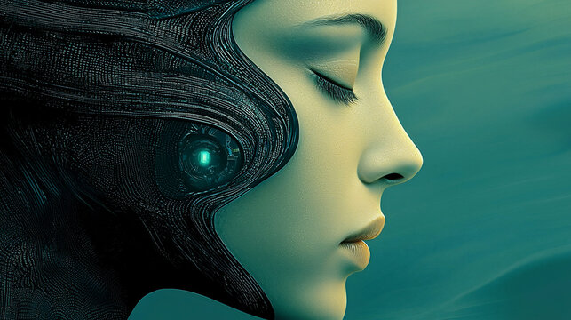 Futuristic woman profile, serene pose