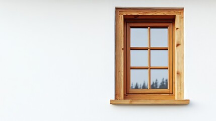 Simple wooden window on a white wall.