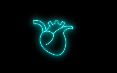 Anatomical-Heart. Neon anatomy heart icon. A glowing heart shape with arteries and an EKG line, symbolizing health, life sign.