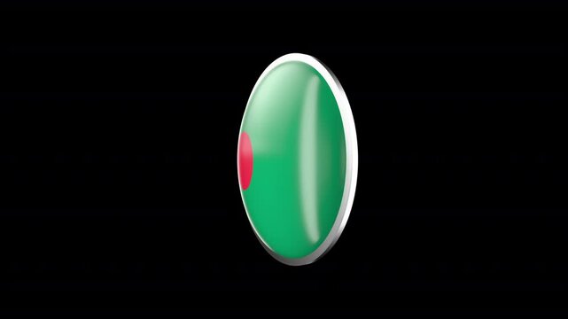 Bangladesh Flag Badge, Full HD 1920X1080 Resolution, Duration clip 06 sec. Alpha Transparent