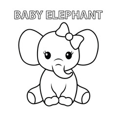 A cute baby elephant coloring page line art vector illustration