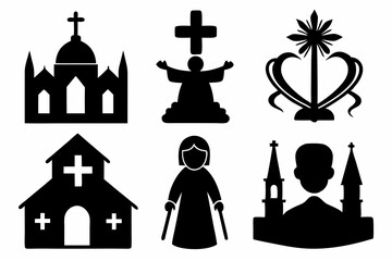 christian icon set sihouette black vector