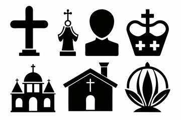 christian icon set sihouette black vector