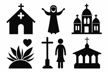 christian icon set sihouette black vector
