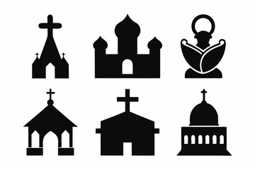 christian icon set sihouette black vector